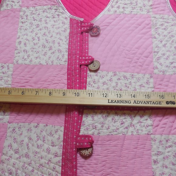 Vintage Vest Quilted Patchwork Cotton button down pink floral size Large Petite - Picture 16 of 17